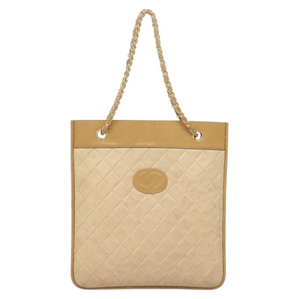Chanel Chain Handle Leather Beige Leather Tote Bag Bag